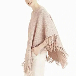 Ryan Roche for J.crew pink fringe knit poncho OSFM
